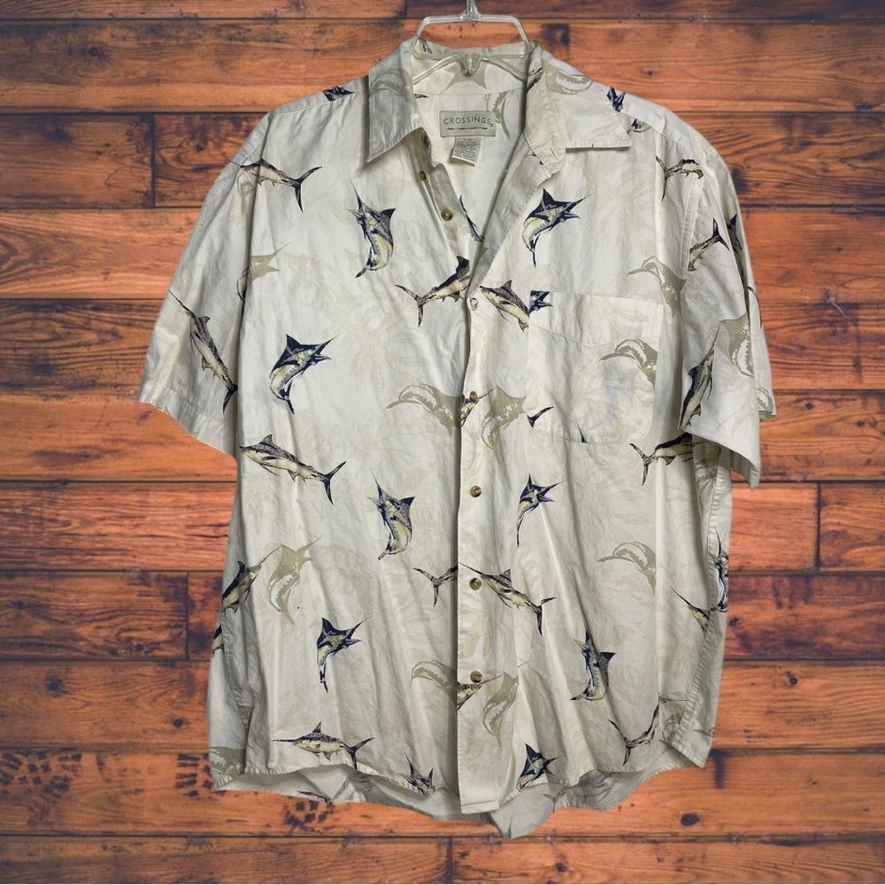 5 for $25🔥Crossings Sword‎ Fish Print Button Front Shirt Large